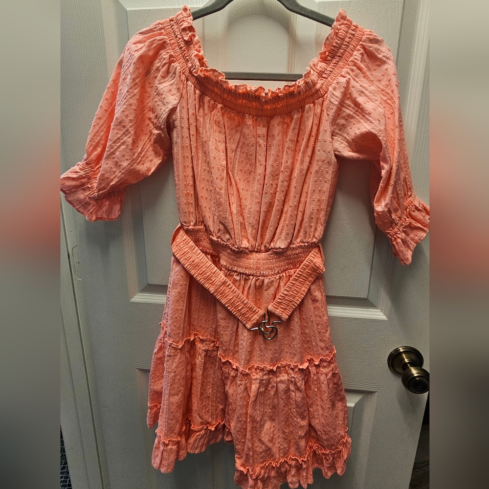 Lilly Pulitzer Coral Eyelet Off Shoulder Dress with Belt